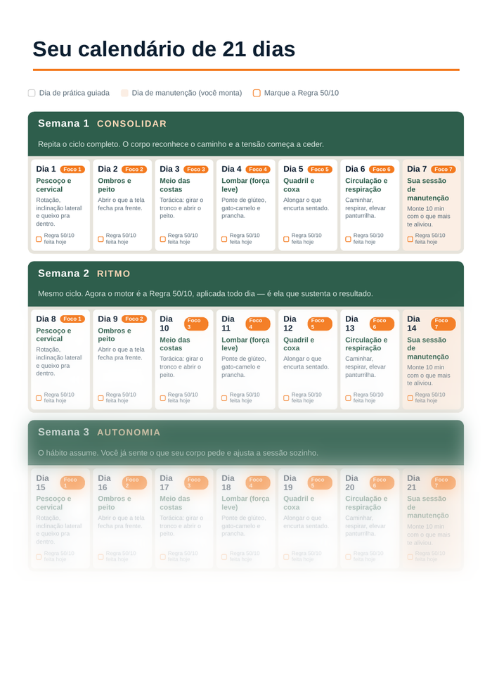 Prévia do calendário de 21 dias